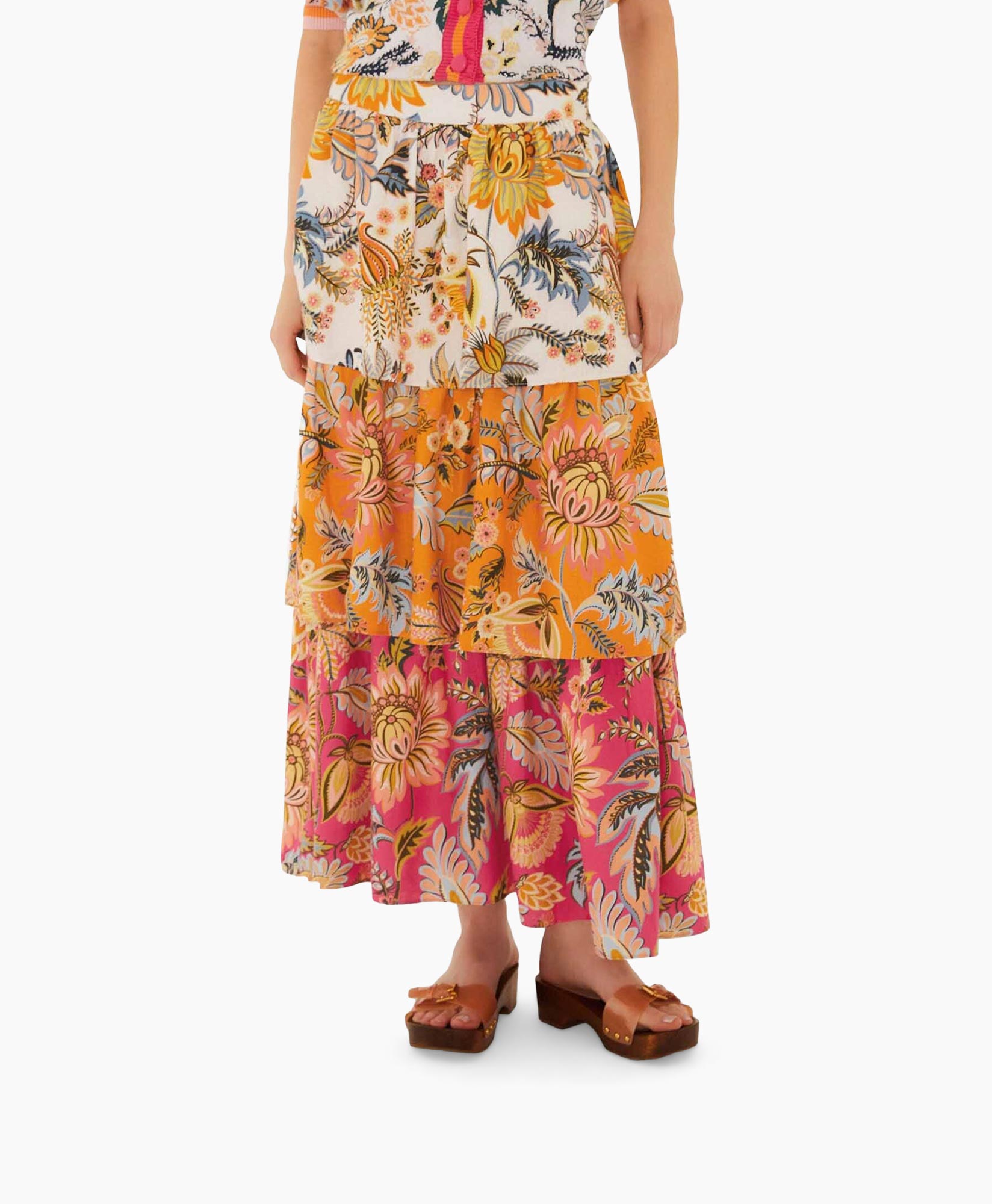 skirt, tiered, floral, pink, orange