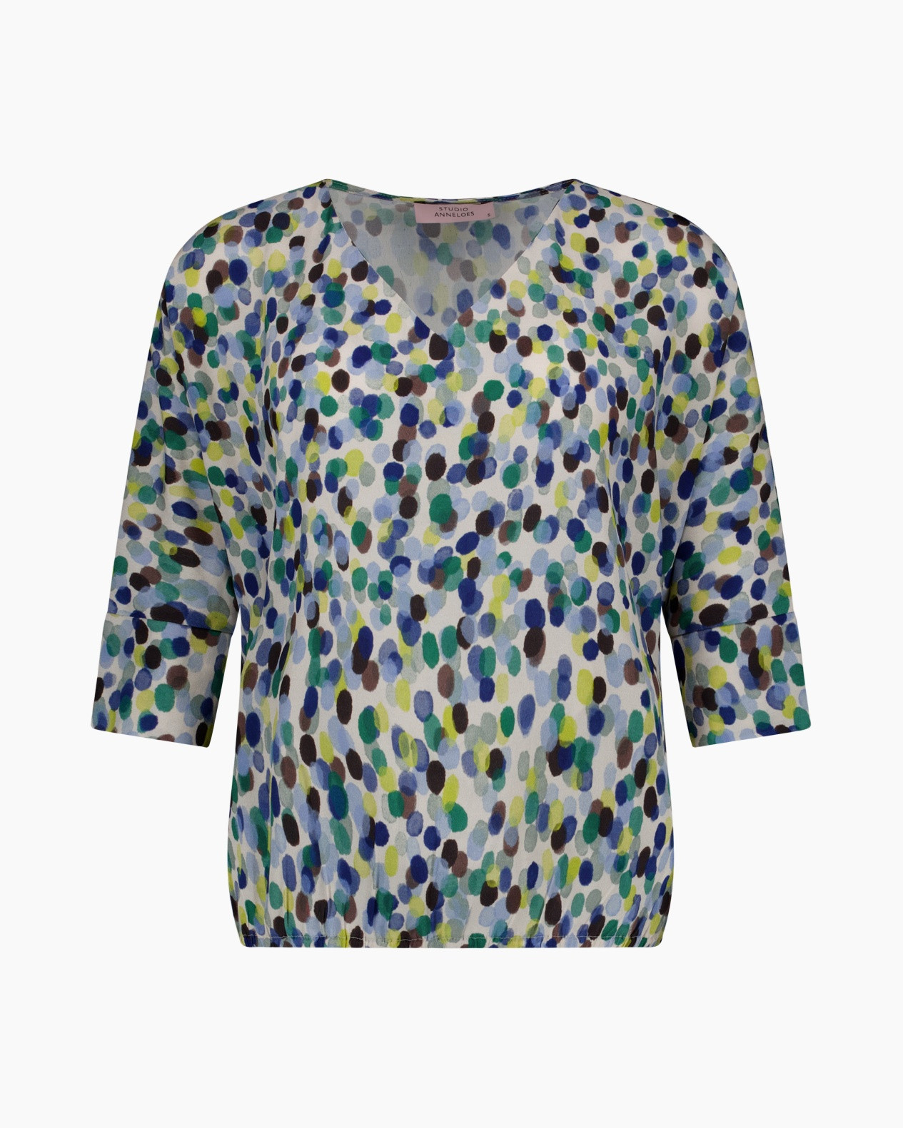 top, blouse, polyester, short sleeves, dot pattern