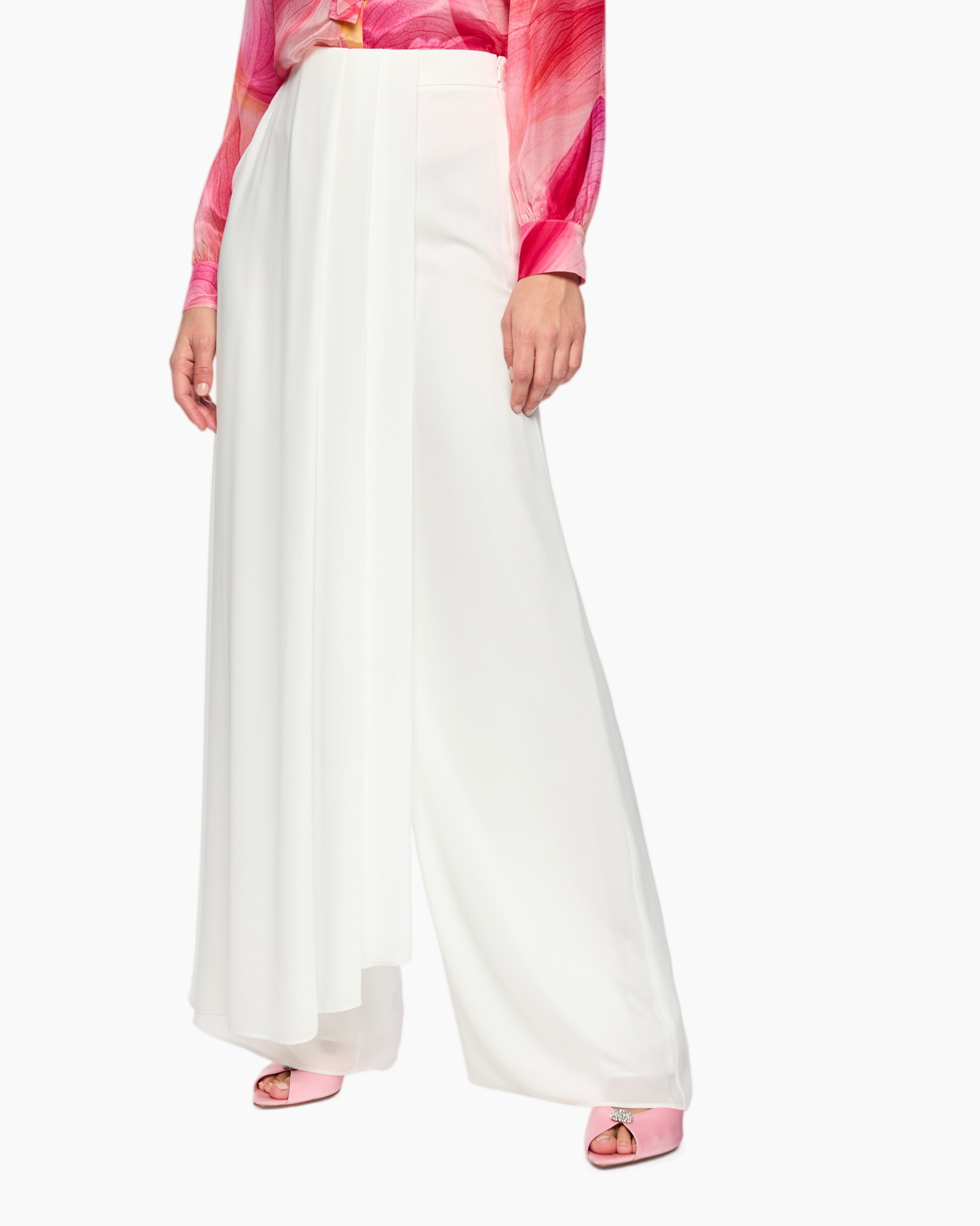 white skirt, wide-leg, flowy, palazzo, formal wear