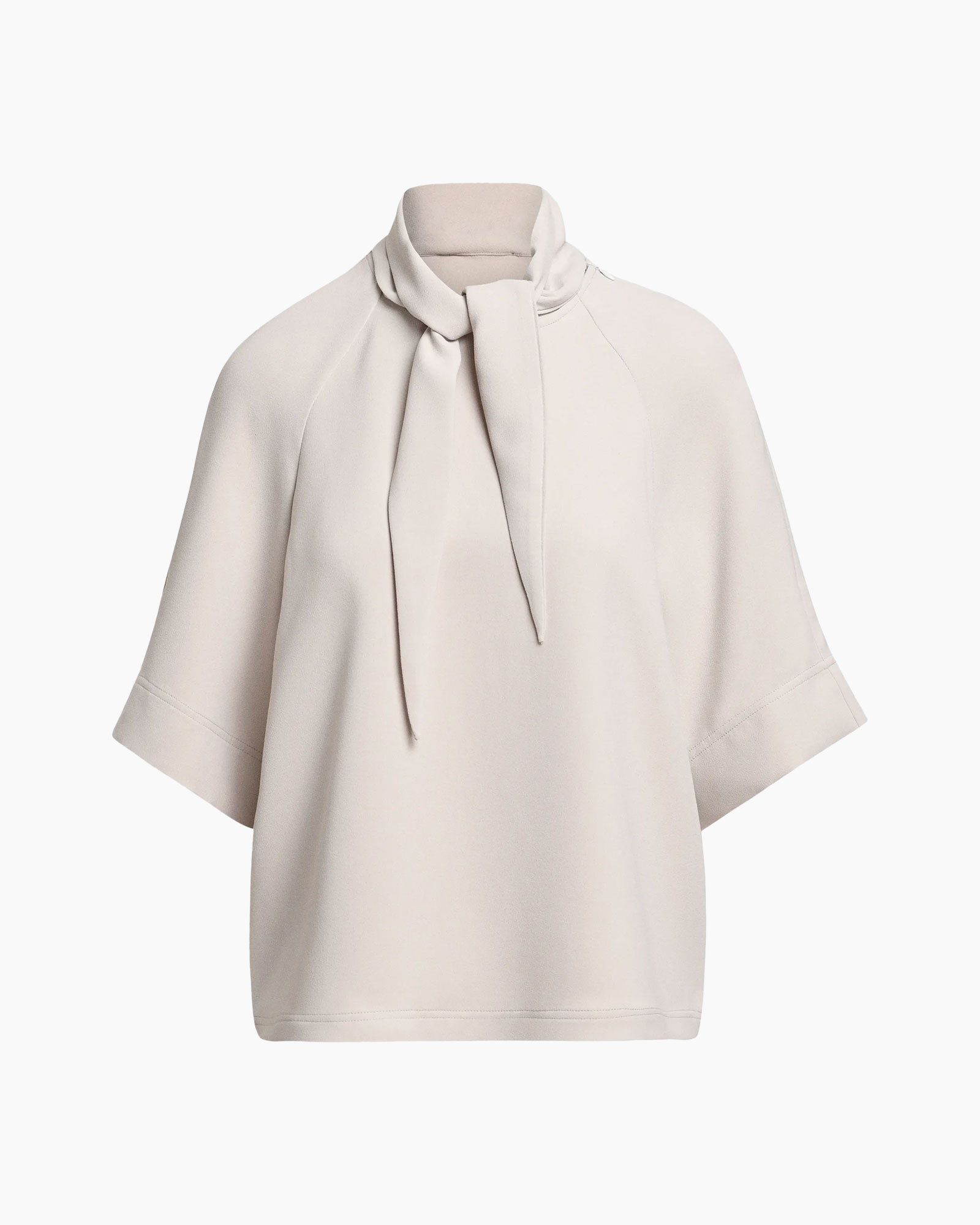 poncho, blouse, scarf-tie, neutral, short-sleeve