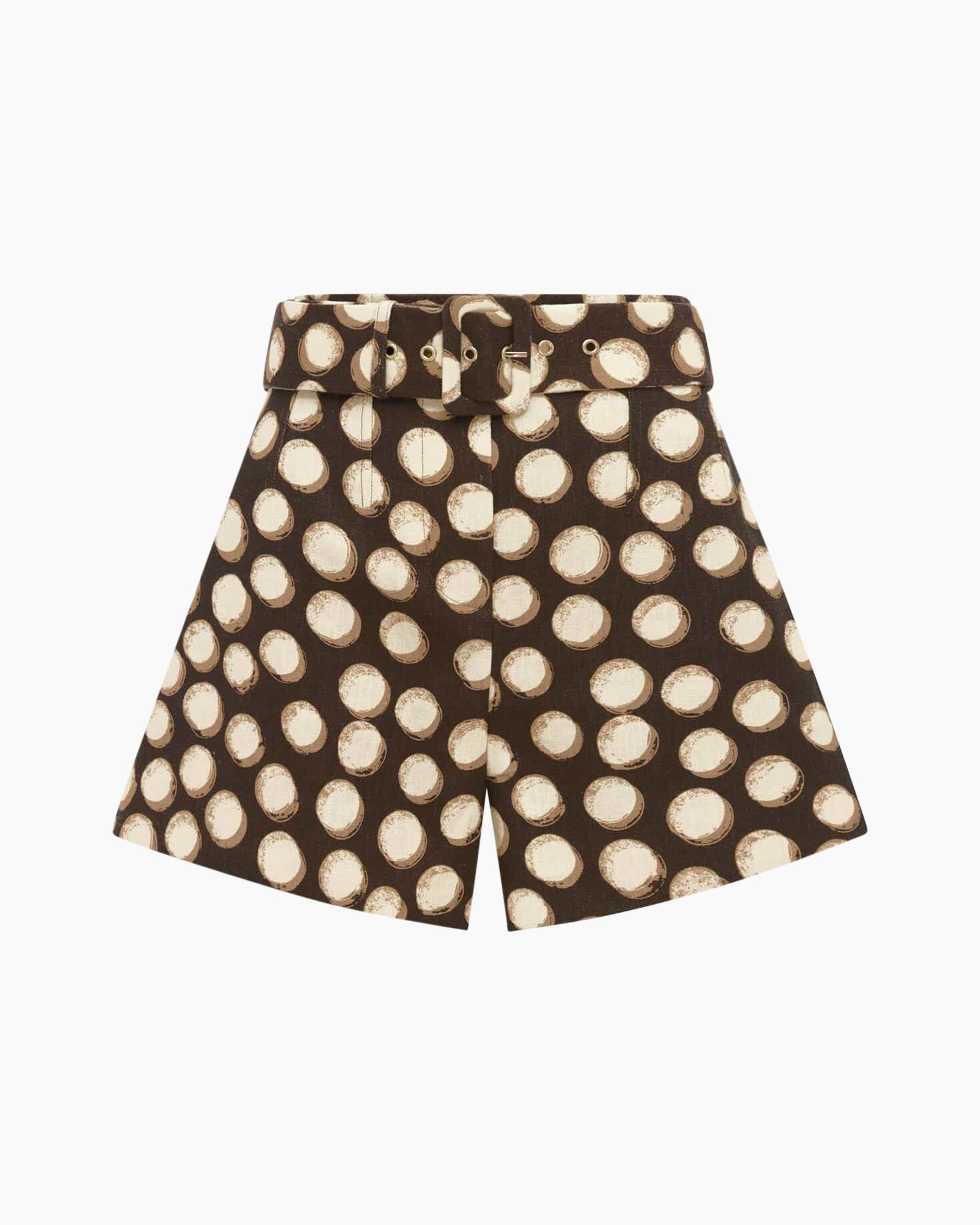 shorts, polka-dot, brown, belted, high-waisted