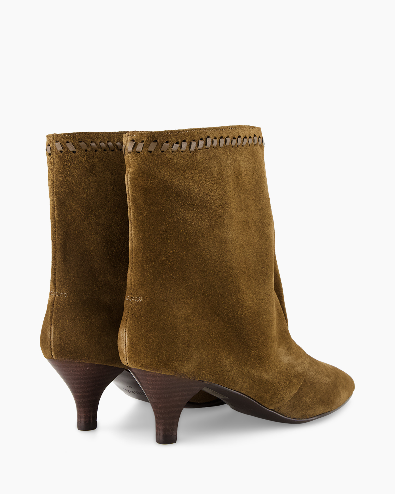 ankle boots, suede, brown, stitch detail, mid heel