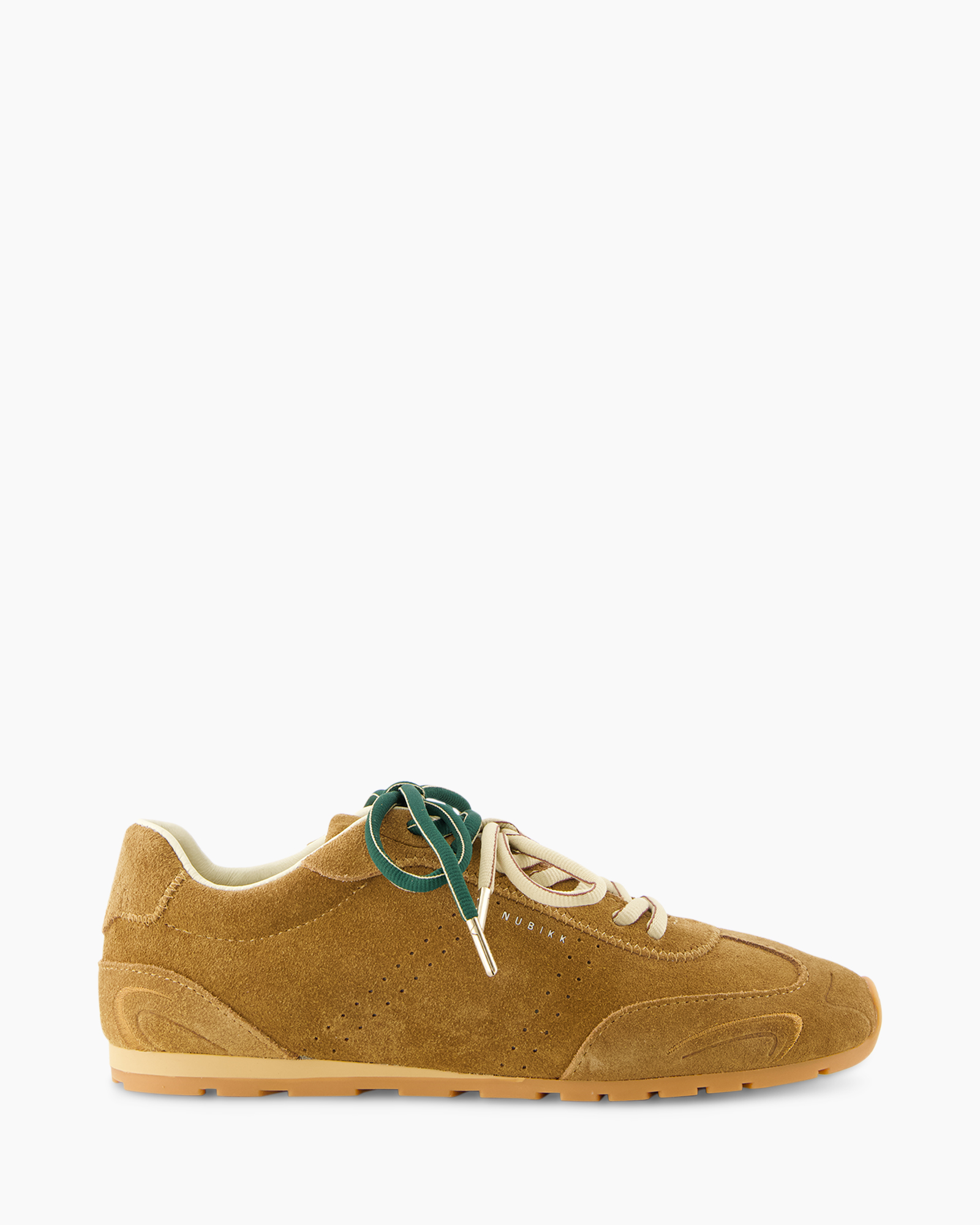 sneaker, suede, brown, green_lashioned_laces, perforated