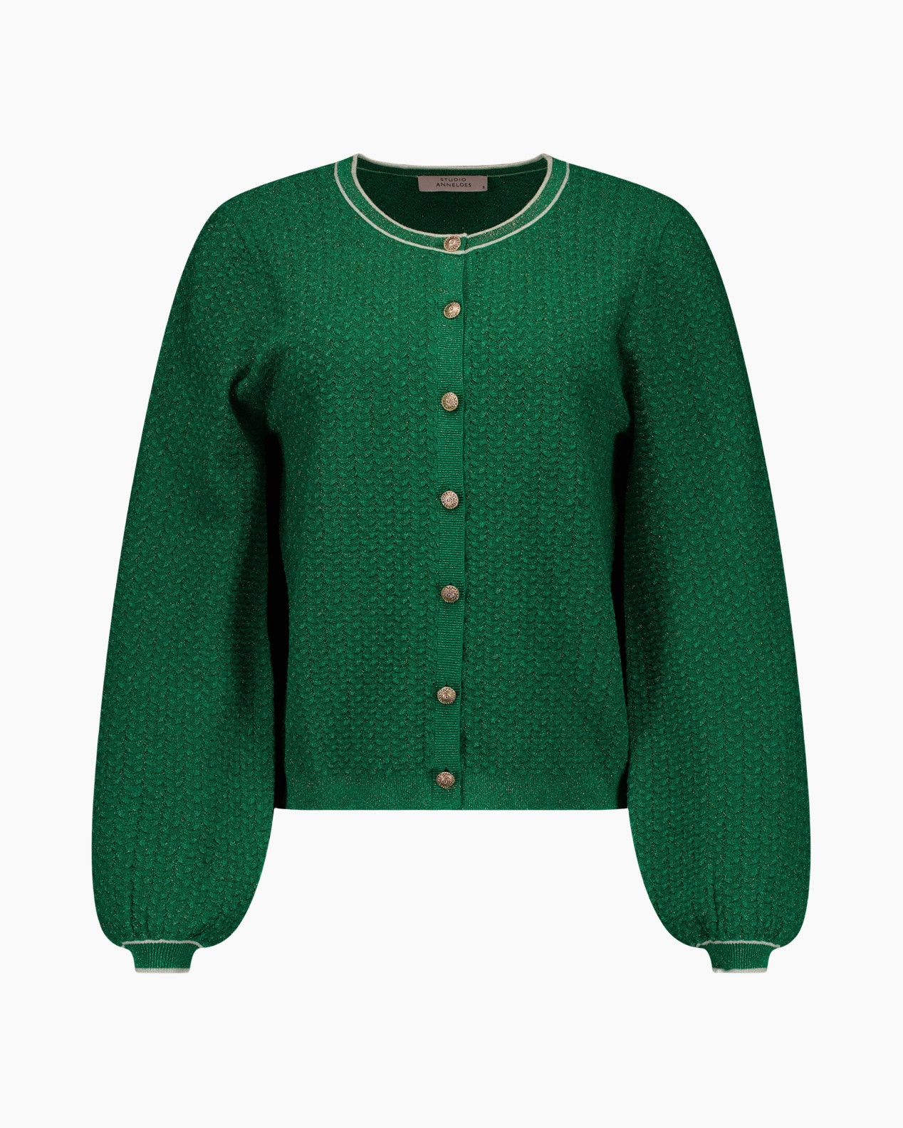 cardigan, green, knit, buttons, crewneck