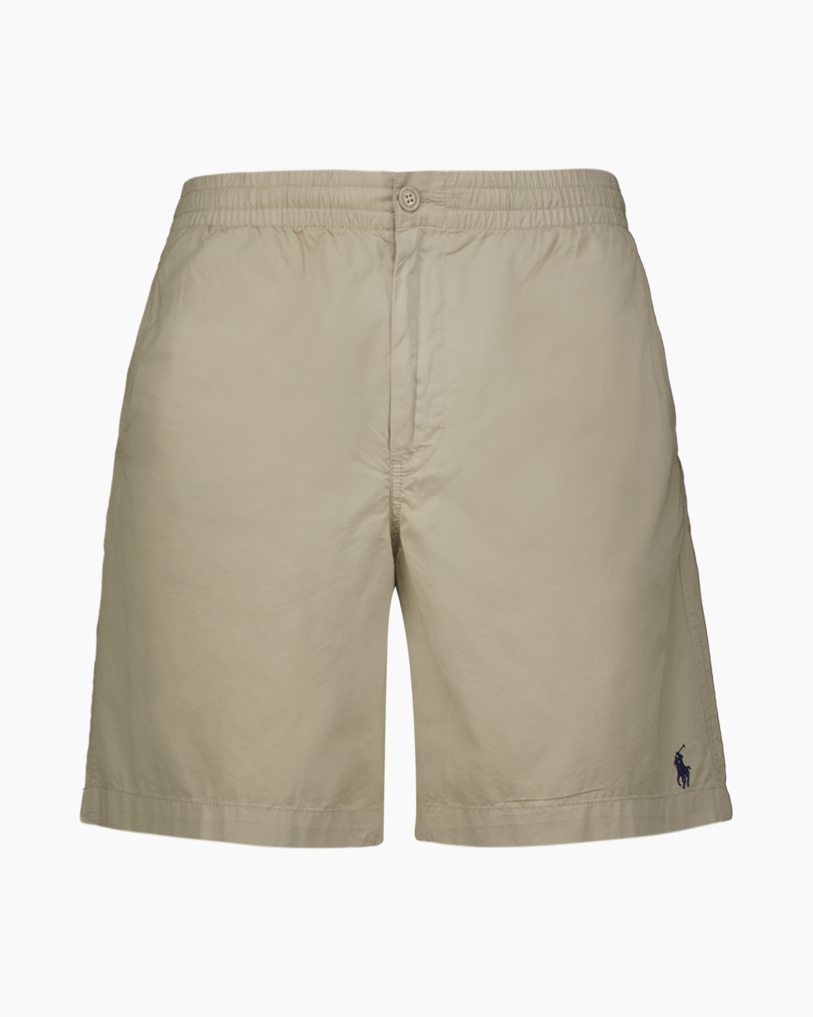 shorts, beige, knee-length, elastic-waist, logo-pony
