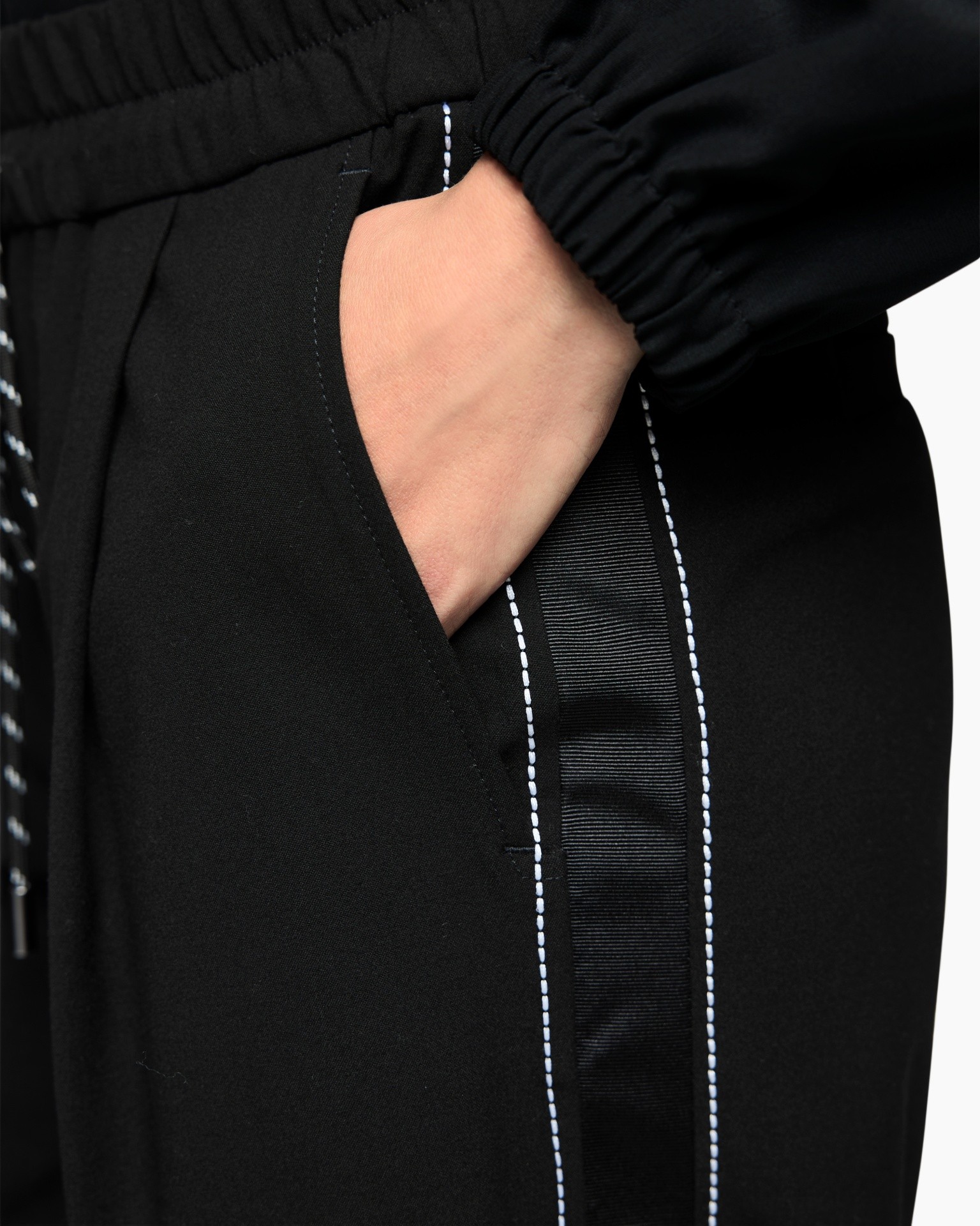 black, pants, pocket, stitching, waistband