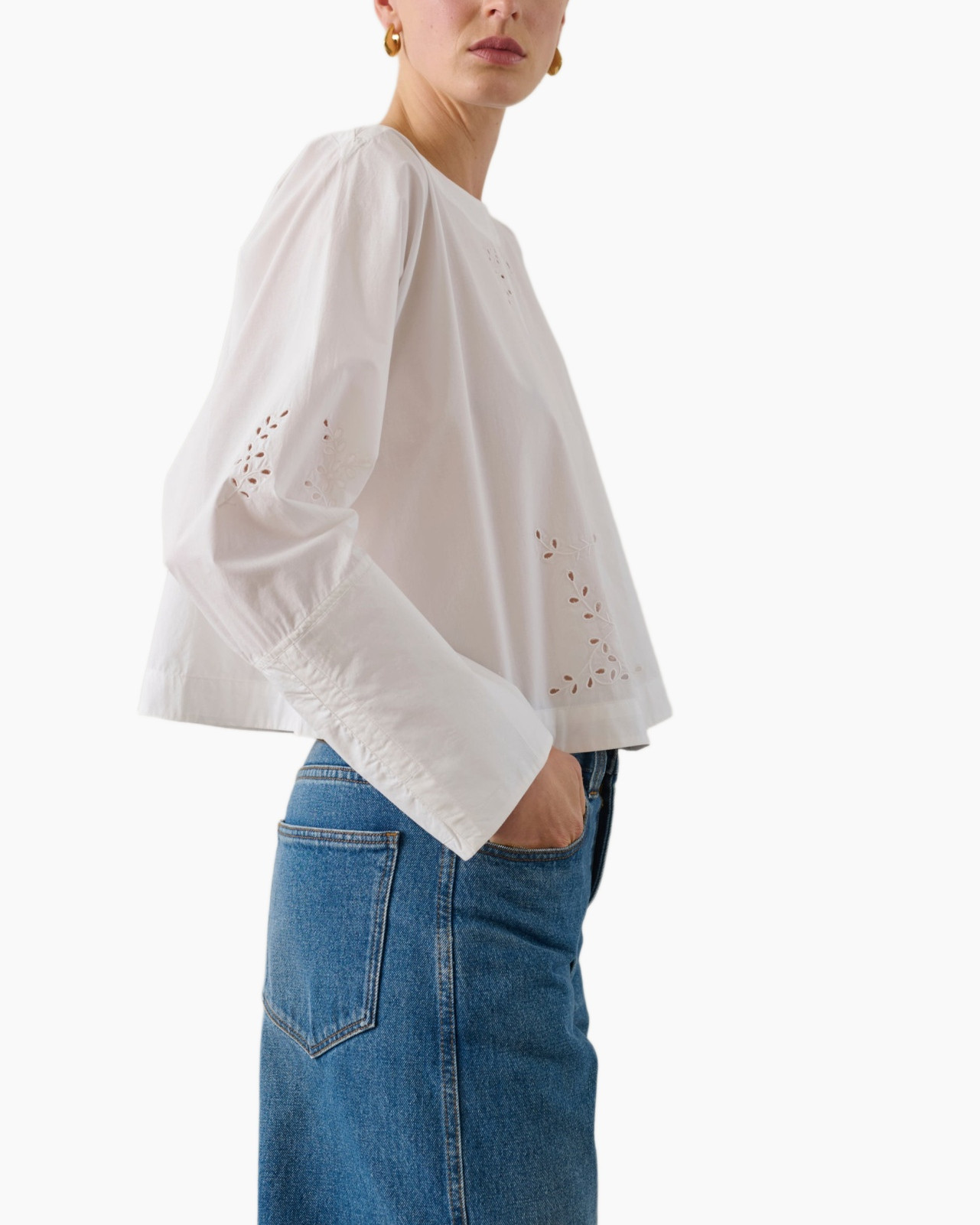 Blouse, Long Sleeve, Jeans, Pants, Person