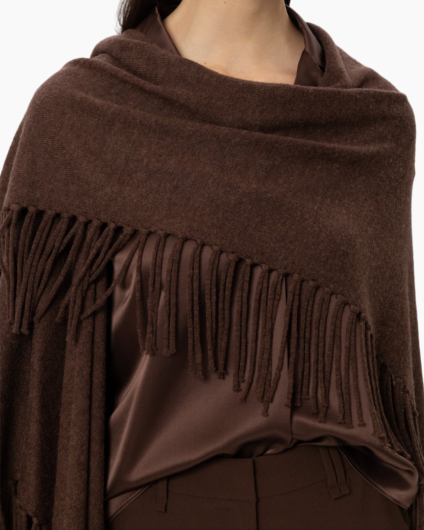 shawl, wrap, fringe, knit, brown