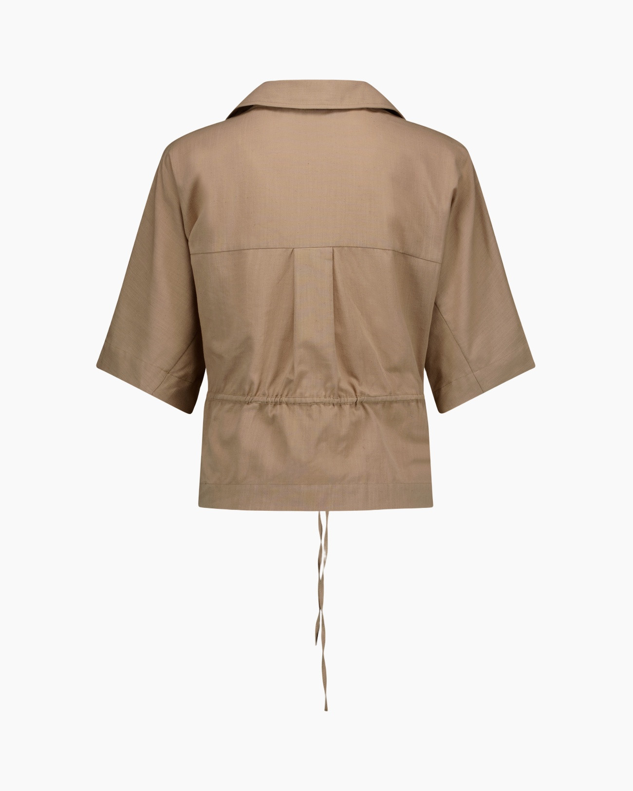 short-sleeve, beige, windbreaker, drawstring, pleat-back