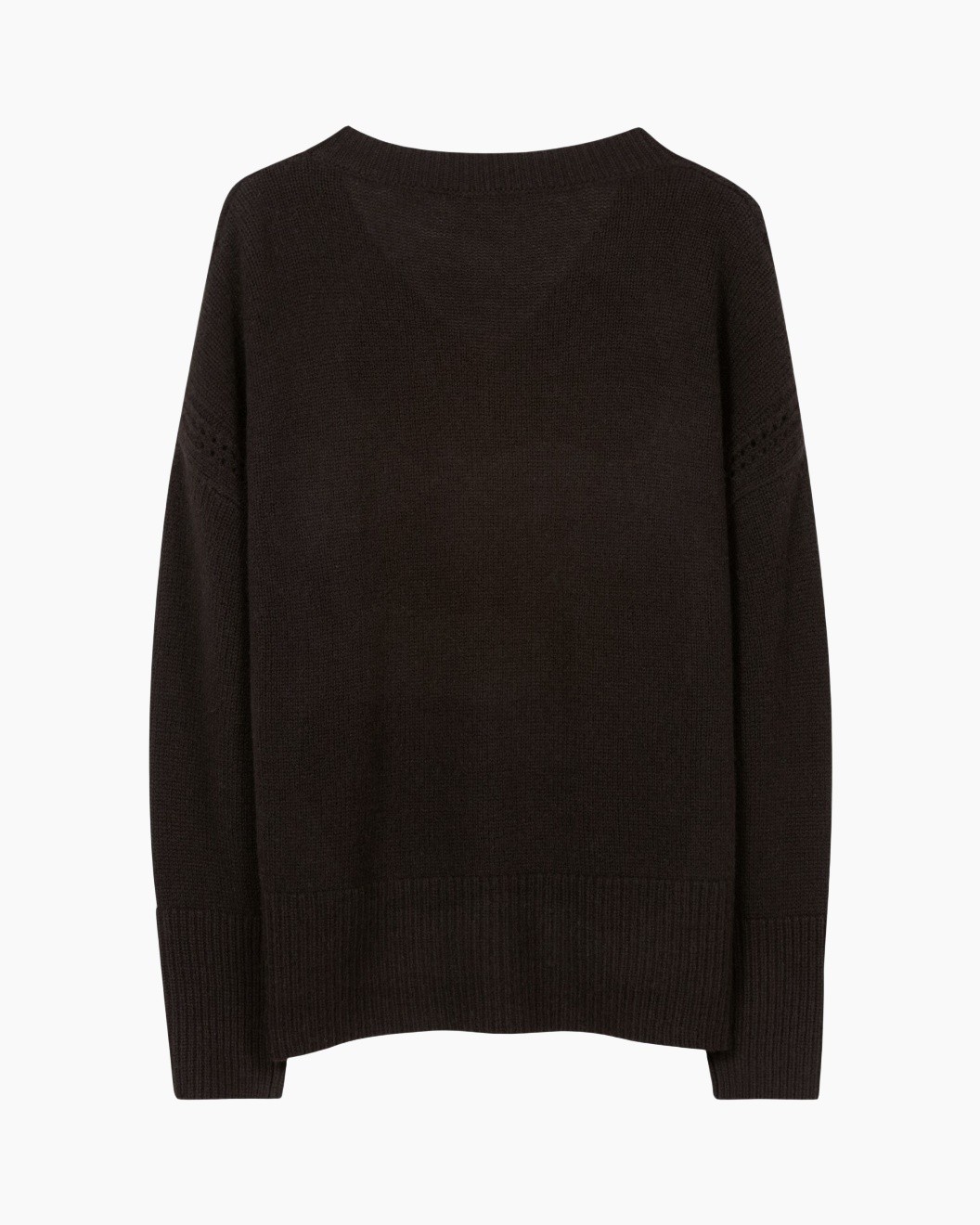 sweater, knit, long-sleeve, dark brown, ribbed hem