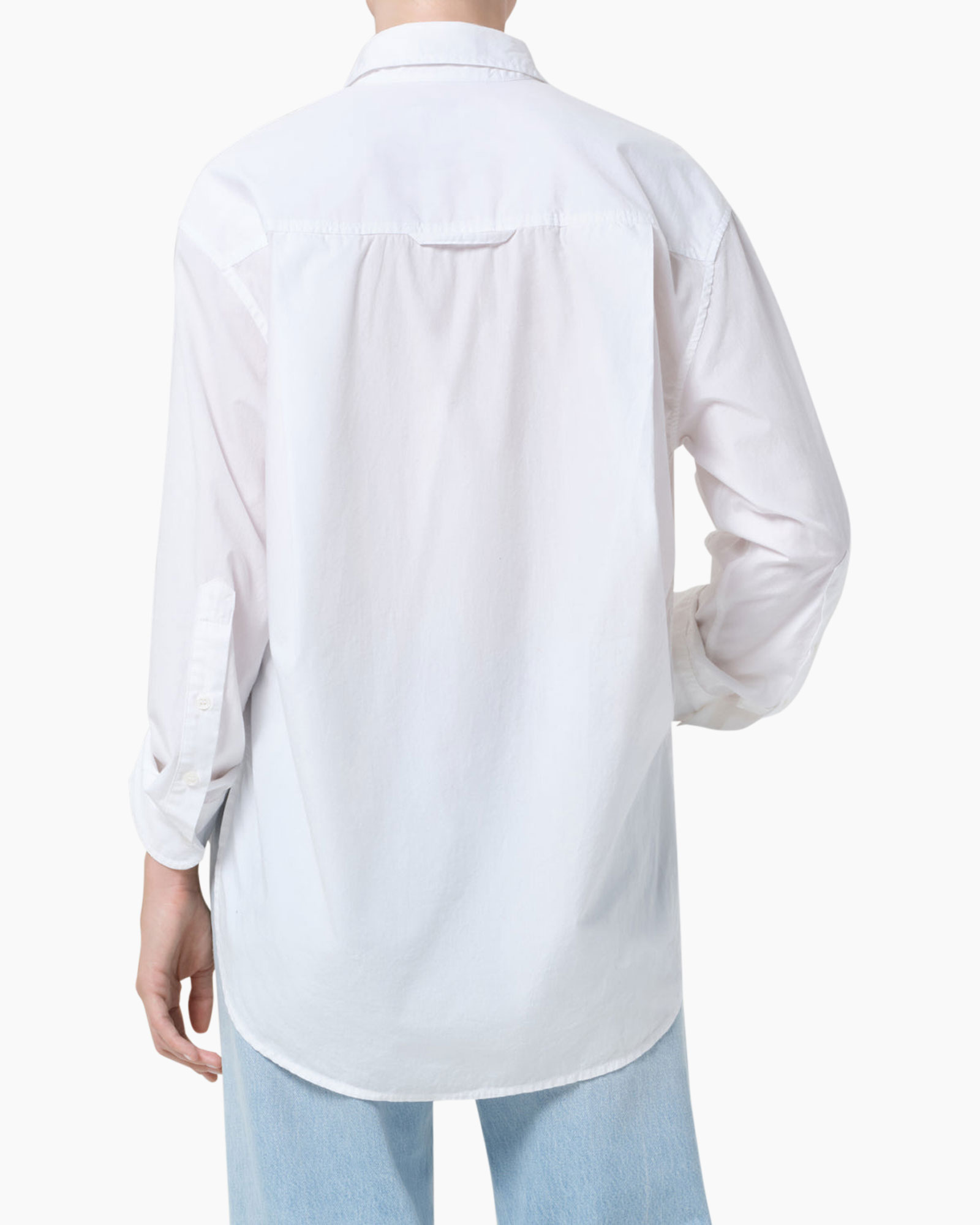 shirt, white, long-sleeve, collared, back view