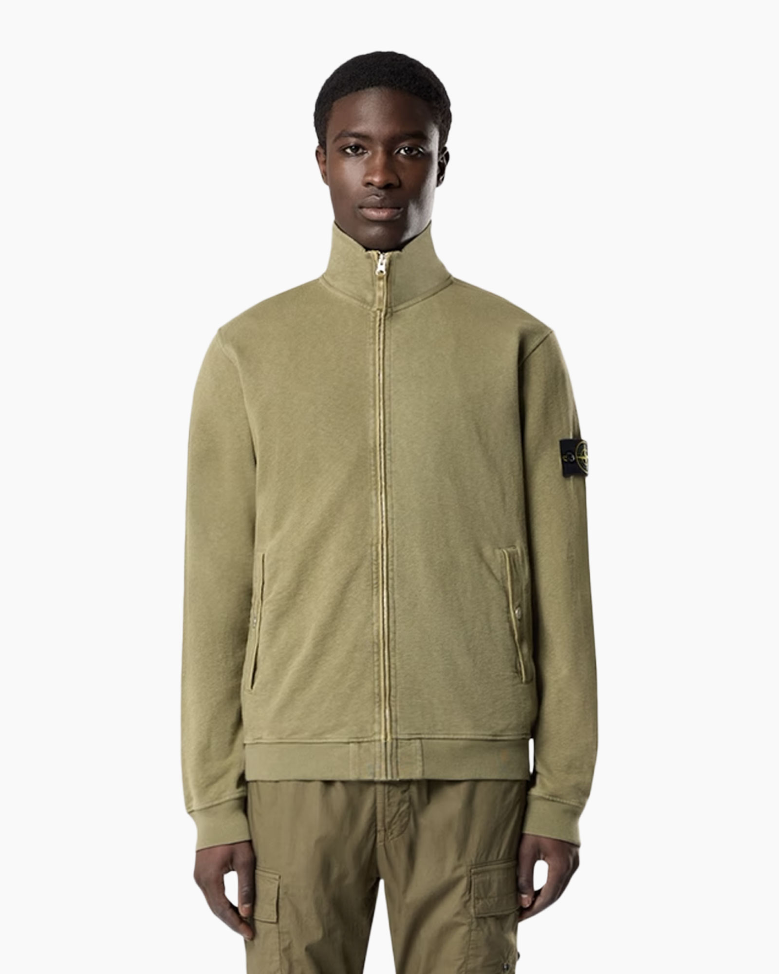 jacket, zip-up, high collar, beige, cargo pants