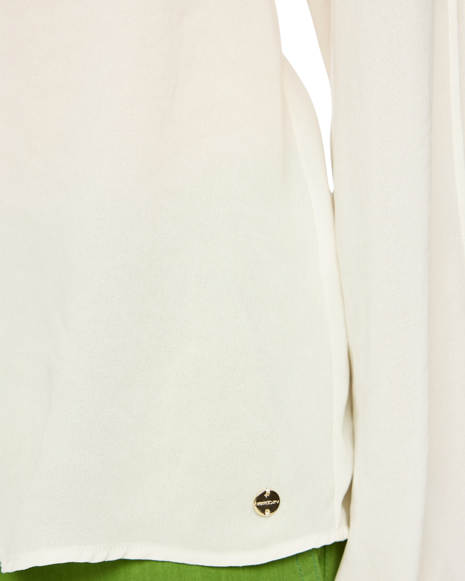 cream blouse, silk top, gold button, plain fabric, side slit
