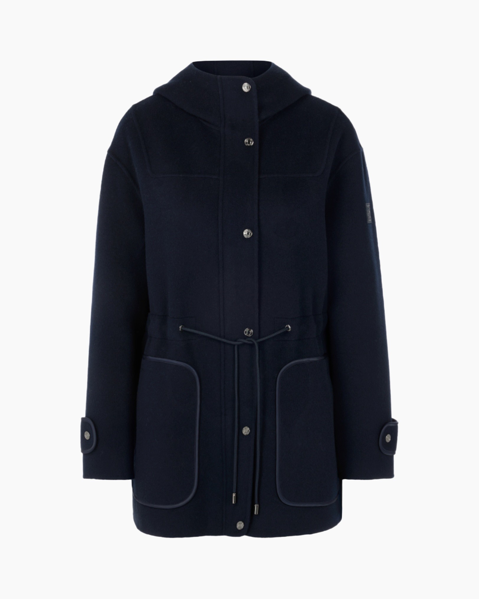 coat, parka, navy, buttoned, drawstring