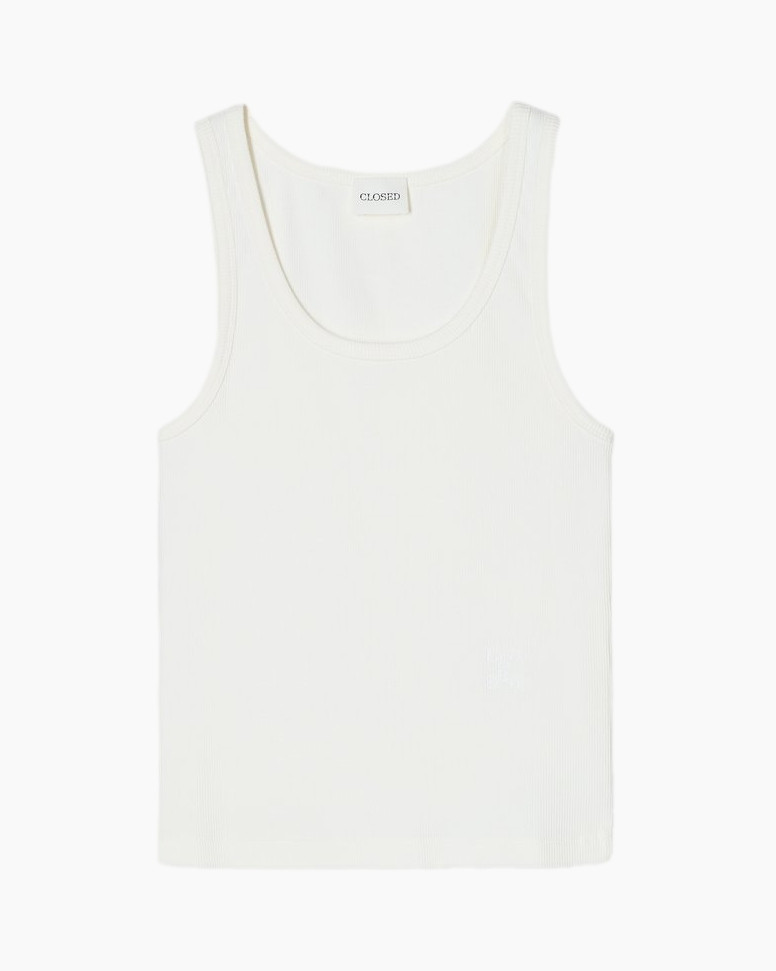 tank top, white, sleeveless, ribbed, cotton