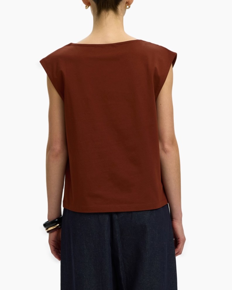 top, sleeveless, rust, brown, cotton