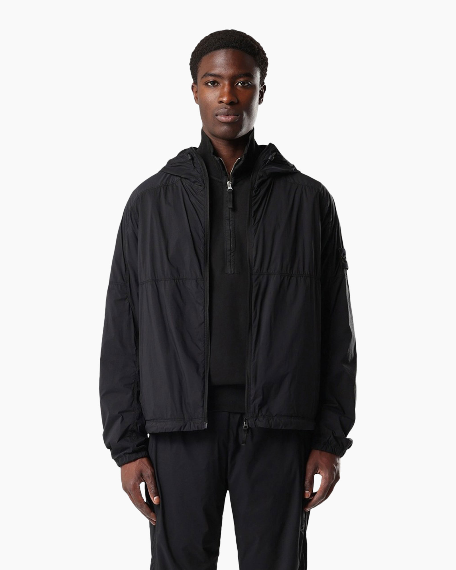 jacket, windbreaker, black, hooded, zipper