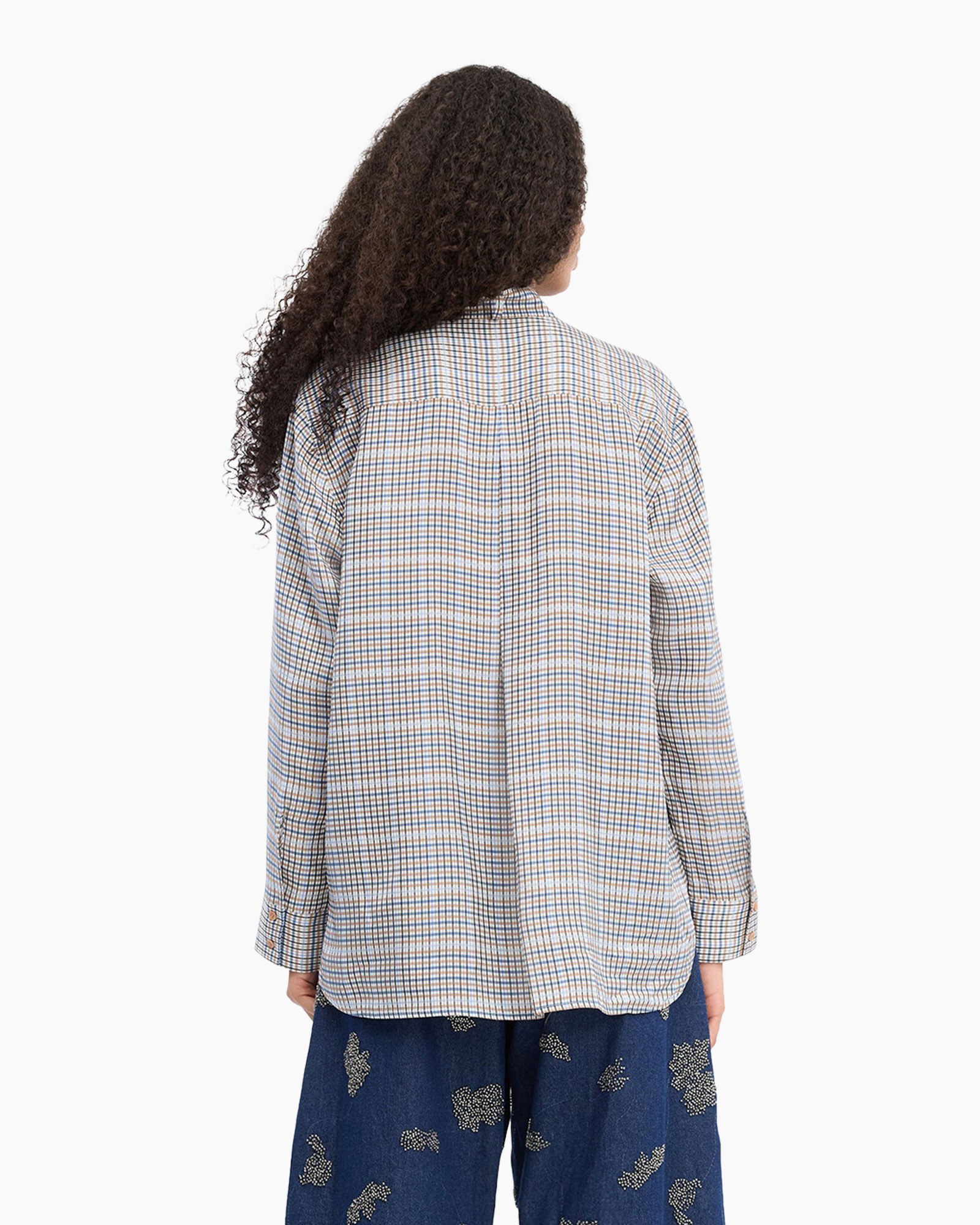 plaid, button-down, bow-tie, long-sleeve, top
