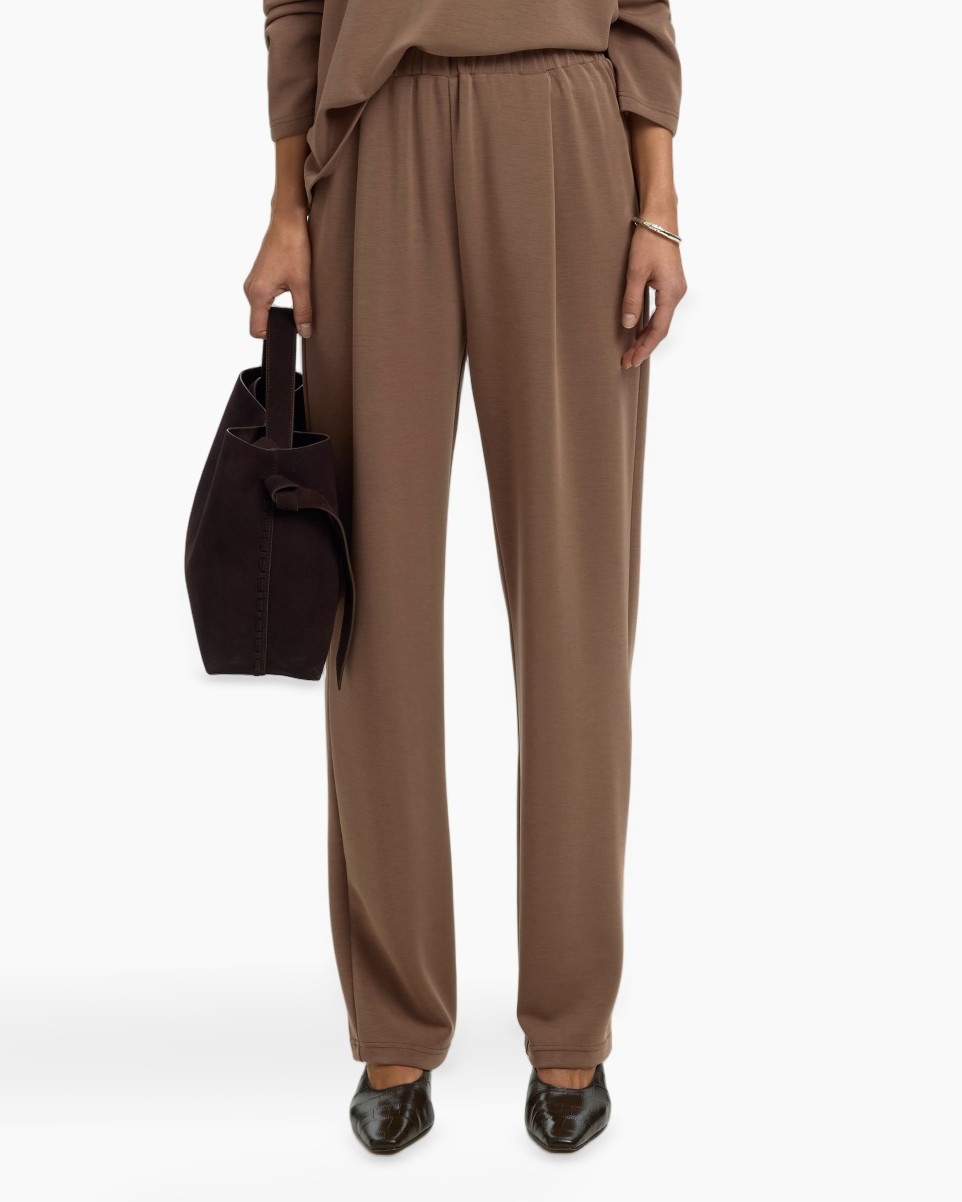 pants, trousers, brown, wide-leg, elastic-waist