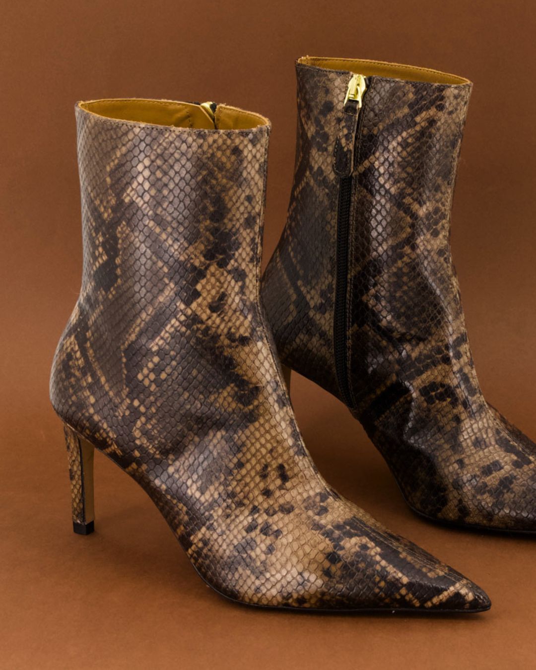 ankle boots, snakeskin, boots, mid heel, zipper