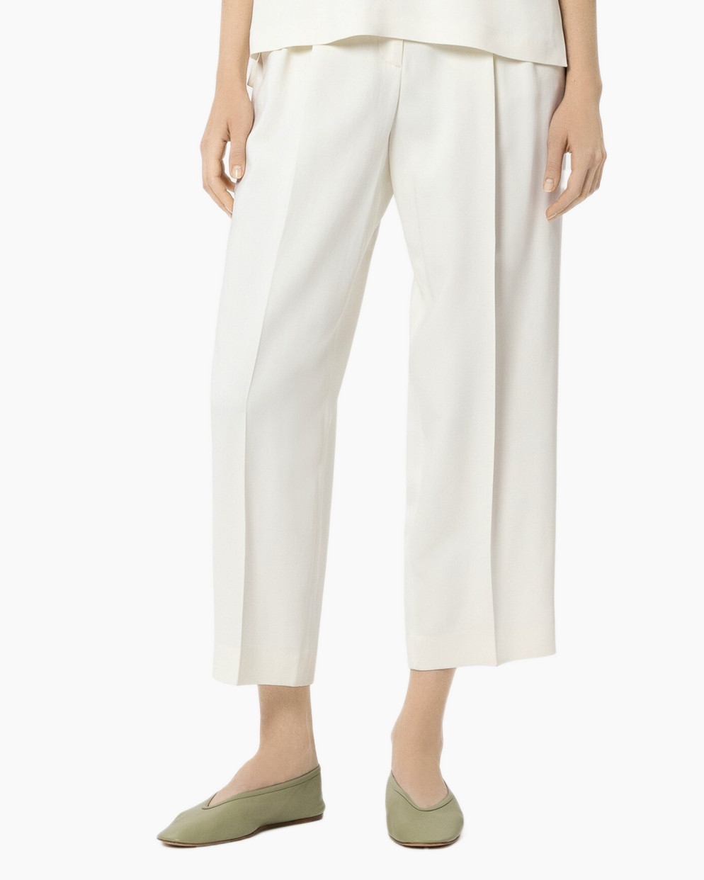 pants, crepe, white, ankle-length, slightly cropped